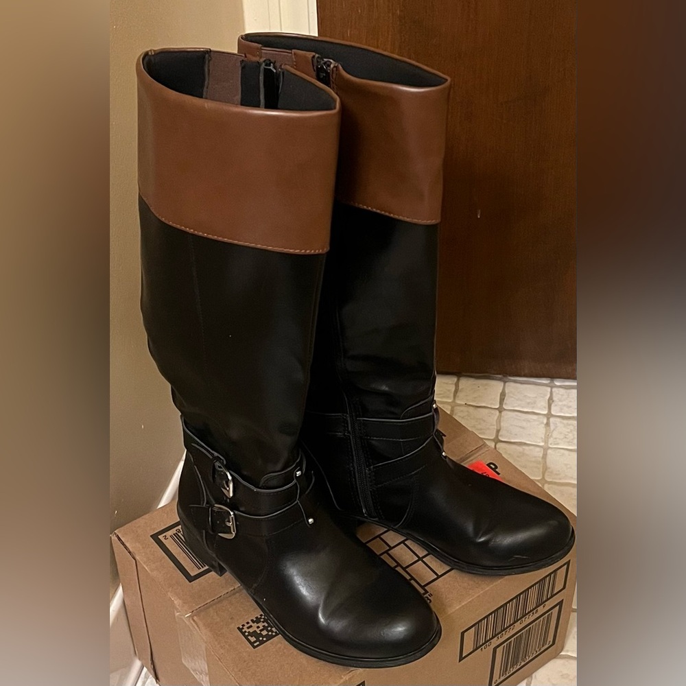 Black and Brown Knee-High Boots
